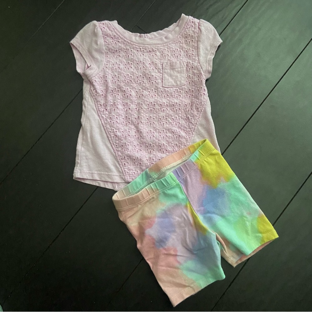 Cat & Jack outfit eyelet lace purple top and bike shorts 12M EUC